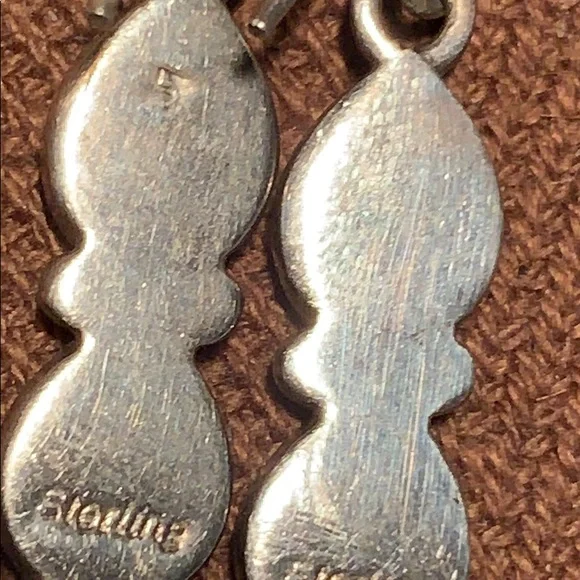 Sterling green turquoise 3 teardrops dangling - Picture 9 of 10